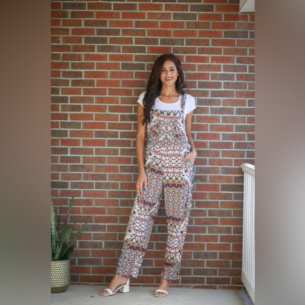 Sacred Threads Overalls Boho Print Wide Leg Jumper Size S/M NWT